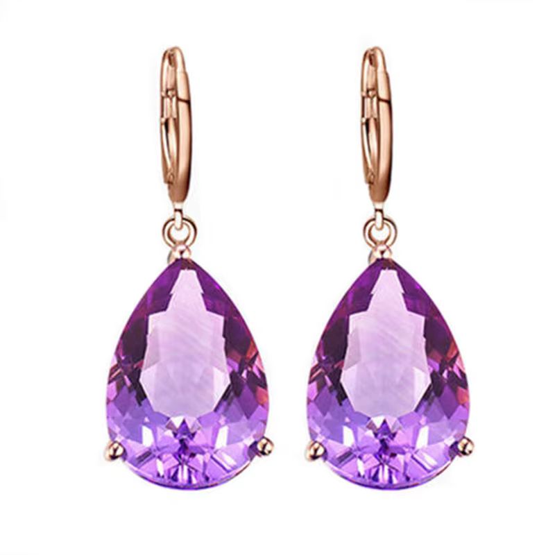 Plaqué or Rose luxe violet cristal pierre feuille collier chaîne collier anneaux boucle d'oreille Br