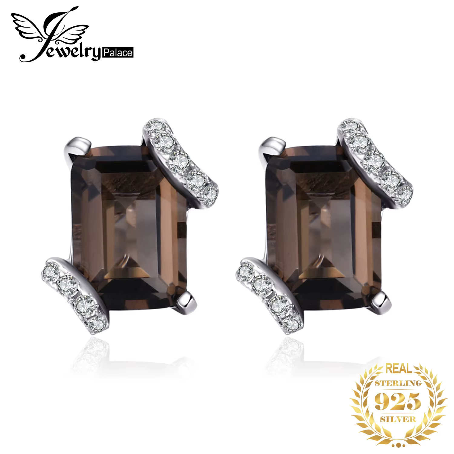 Jewelrypalace-Boucles d'oreilles en argent regardé 925 pour femme, véritable quartz fumé, émeraude t