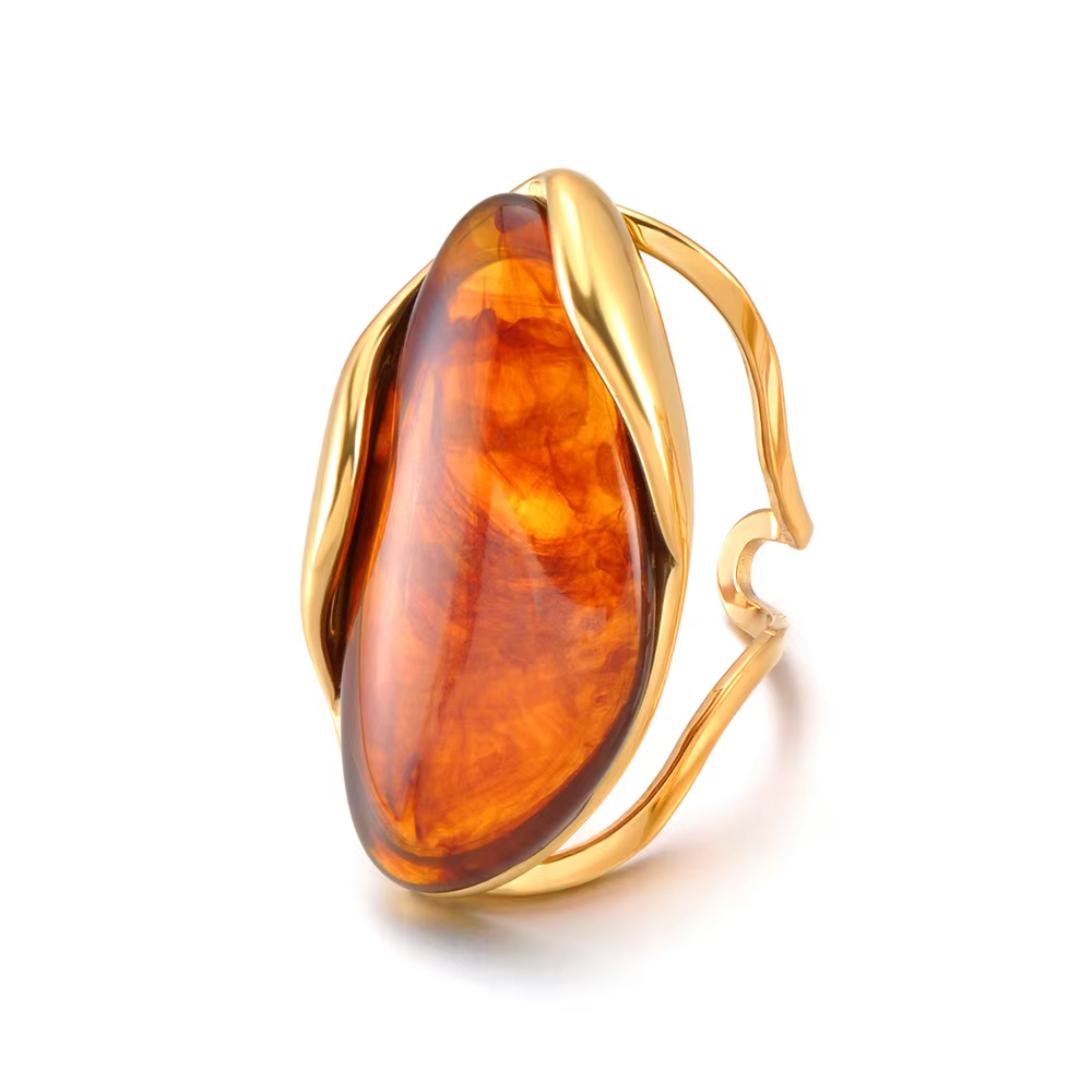 Nouvelle bague géométrique en résine pour femmes, en acier inoxydable plaqué or 18 carats, accessoir