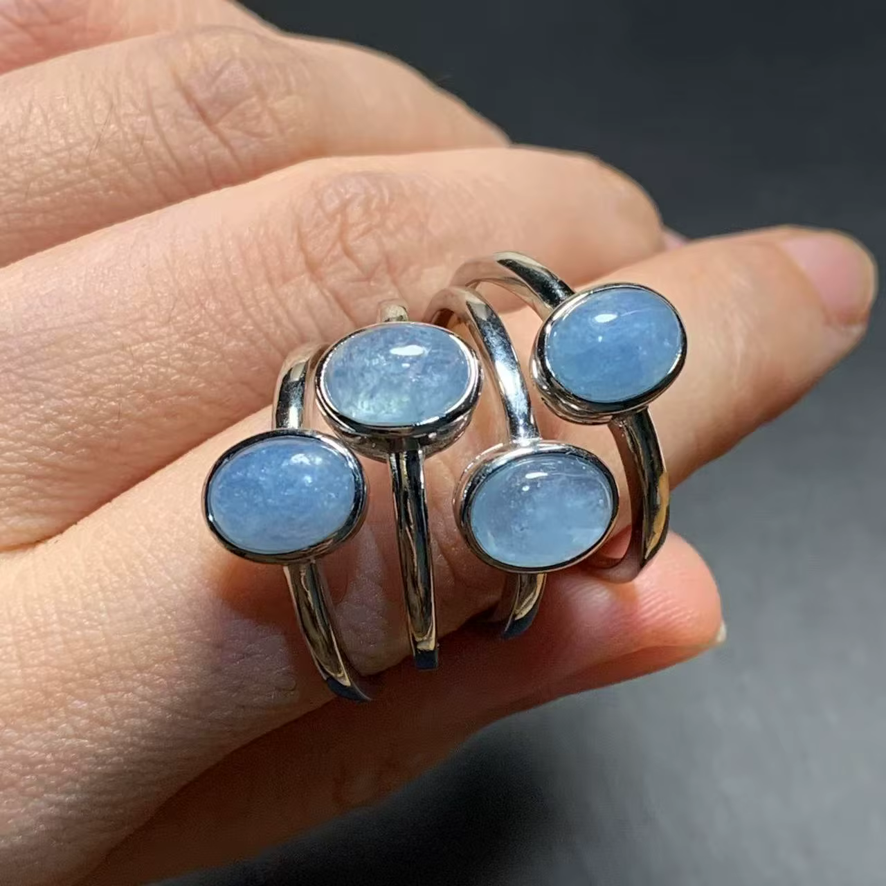 Bague aigue-marine naturelle Vintage pour femmes, en acier inoxydable, bijoux fins simples, pierre p