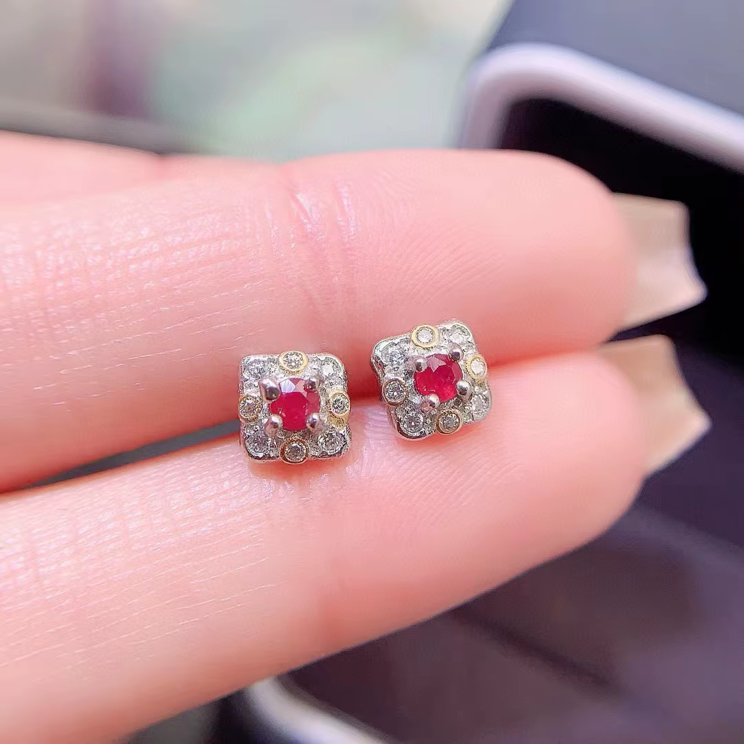 Boucles d'Oreilles en Argent 925 et Plaqué Or 18K, Bijoux Sans Allergie, Naturel, 0.2ct, 03/Wear