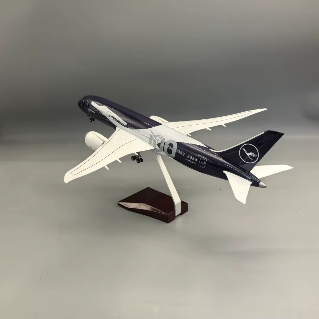 Maquette d'avion 43CM Lufthansa 787 Allemande 100 ans, en résine, avec éclairage et roues, modèle de