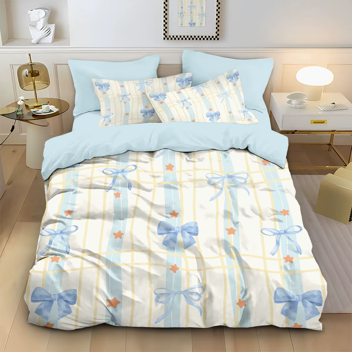 Ensemble de 3 housses de couette sans garnissage imprimées nœuds roses, plusieurs tailles disponible