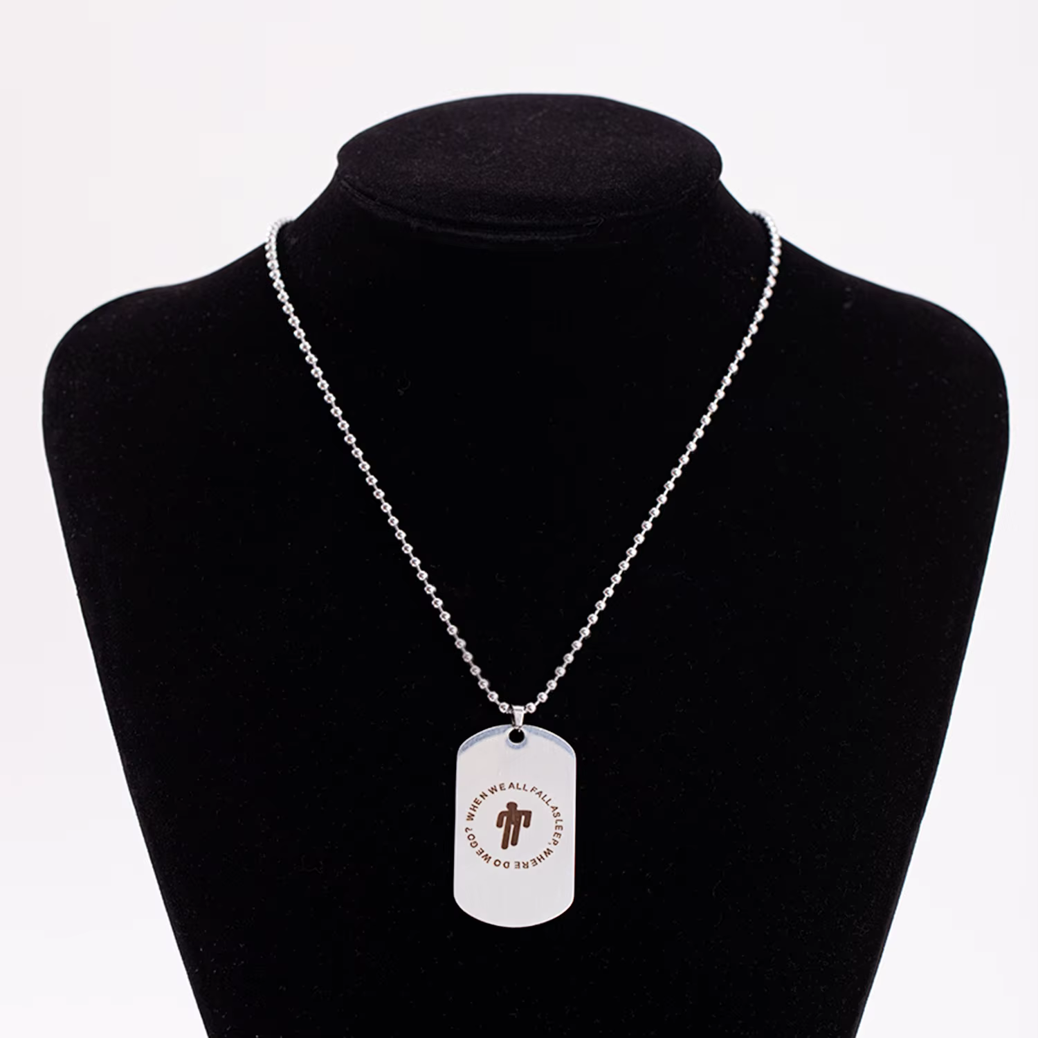 Billie – collier avec pendentif en acier inoxydable, étiquette de tête inclinée, mode Hip Hop unisex