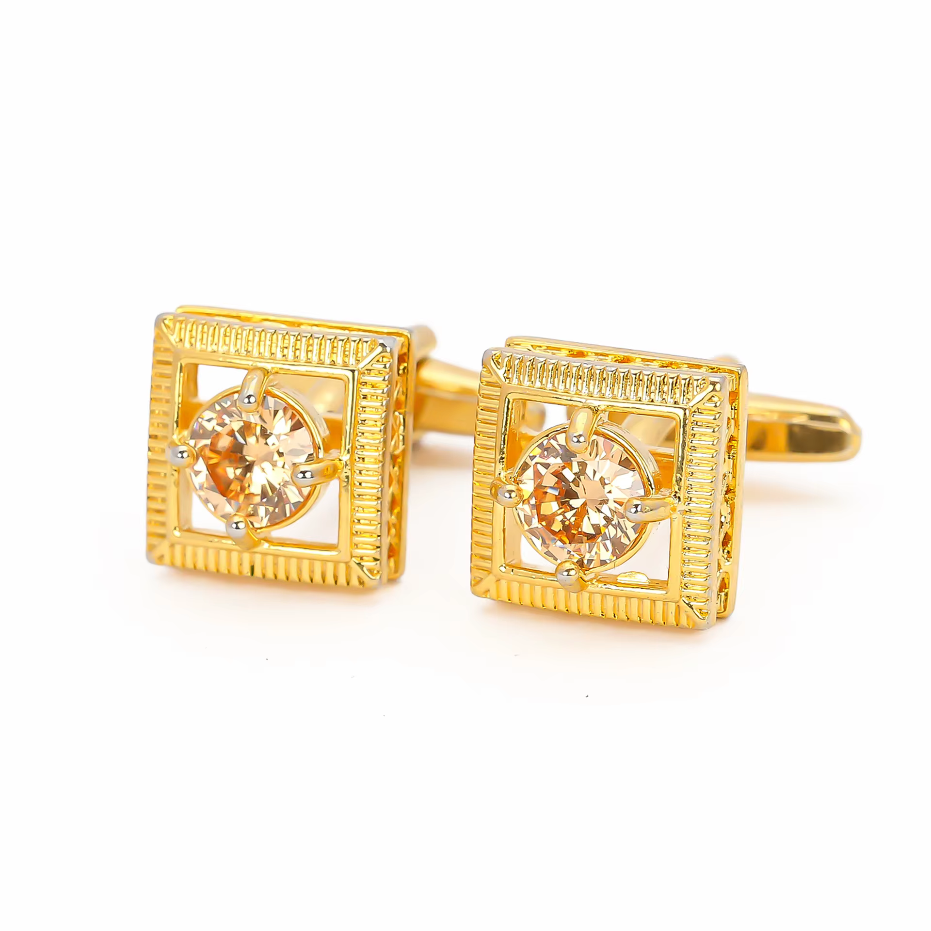 Boutons de manchette français pour hommes, carrés, en zircon champagne, bijoux de luxe plaqués or, p