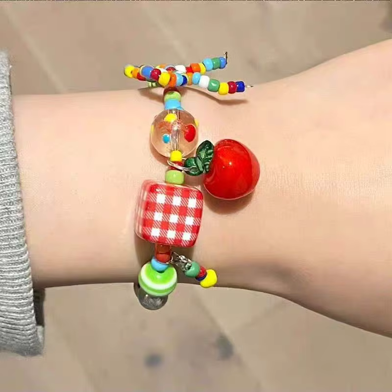 Collier ras du cou avec nœud de fruits de dessin animé Harajuku, perles colorées, Egirl Goth Vintage