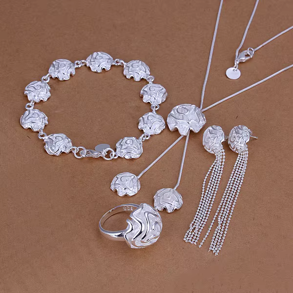 Bijoux de mariage tendance, élégants et nobles, en forme de roses, comprenant des bagues, des collie