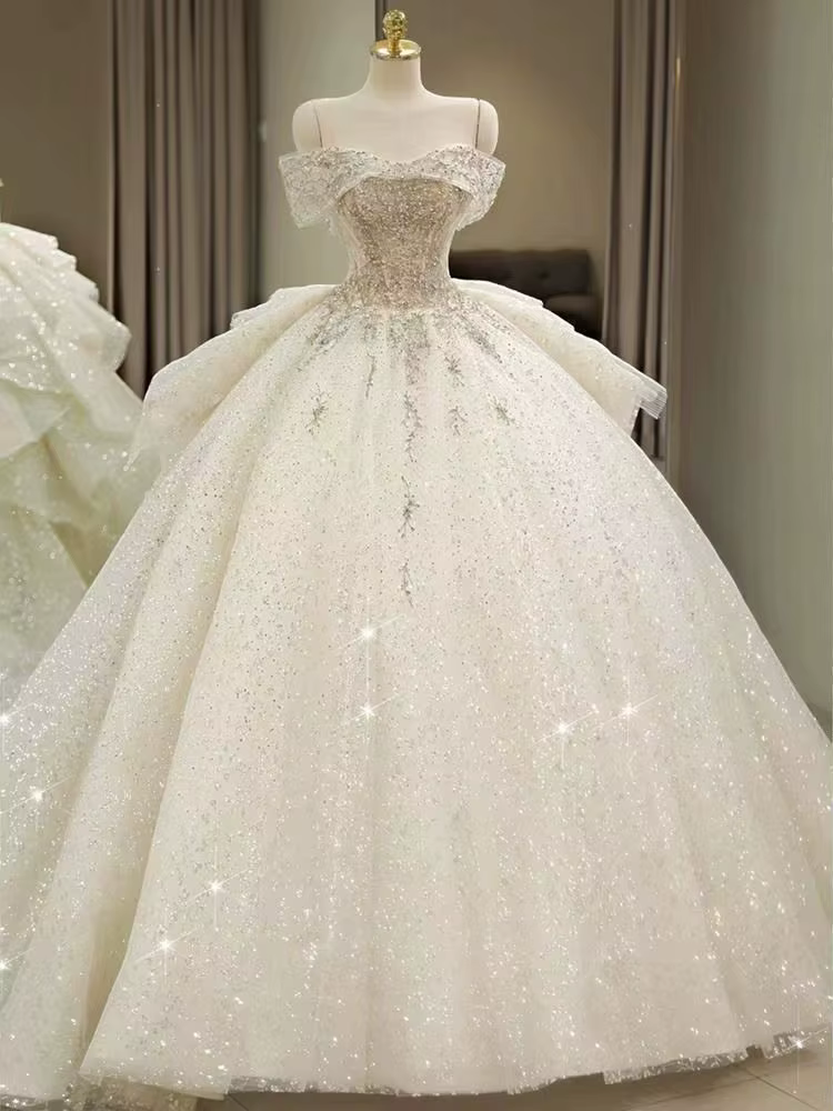 Robe de mariée française à épaules dénudées, petites tailles, tissu principal, nouveau modèle, robe 