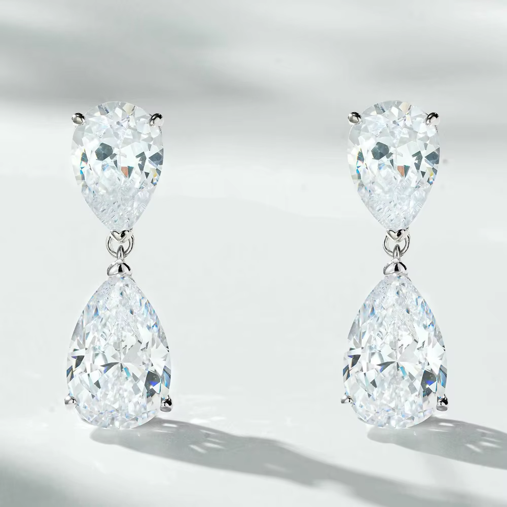 Vinregem – boucles d'oreilles en saphir pour femmes, coupe poire, pierres précieuses en argent Sterl