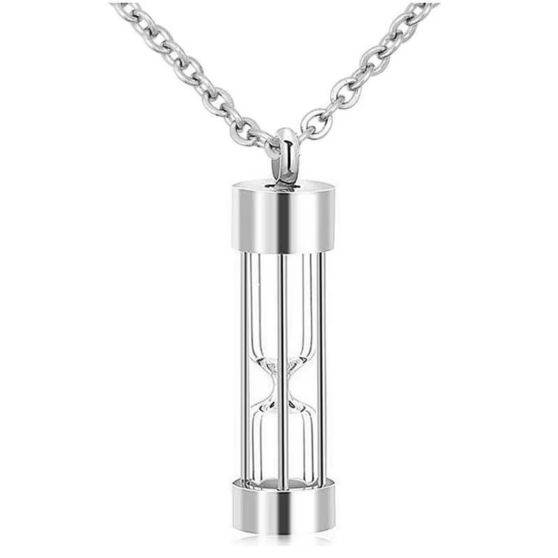 Collier urne en acier inoxydable avec pendentif sablier intemporel pour cendres humaines ou d'animau
