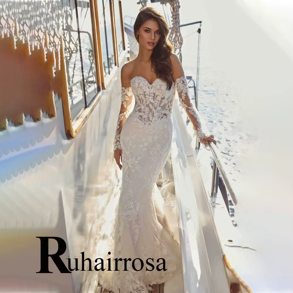 Ruhair – robes de mariée charmantes pour mariée, style sirène, corset en dentelle, appliques, épaule