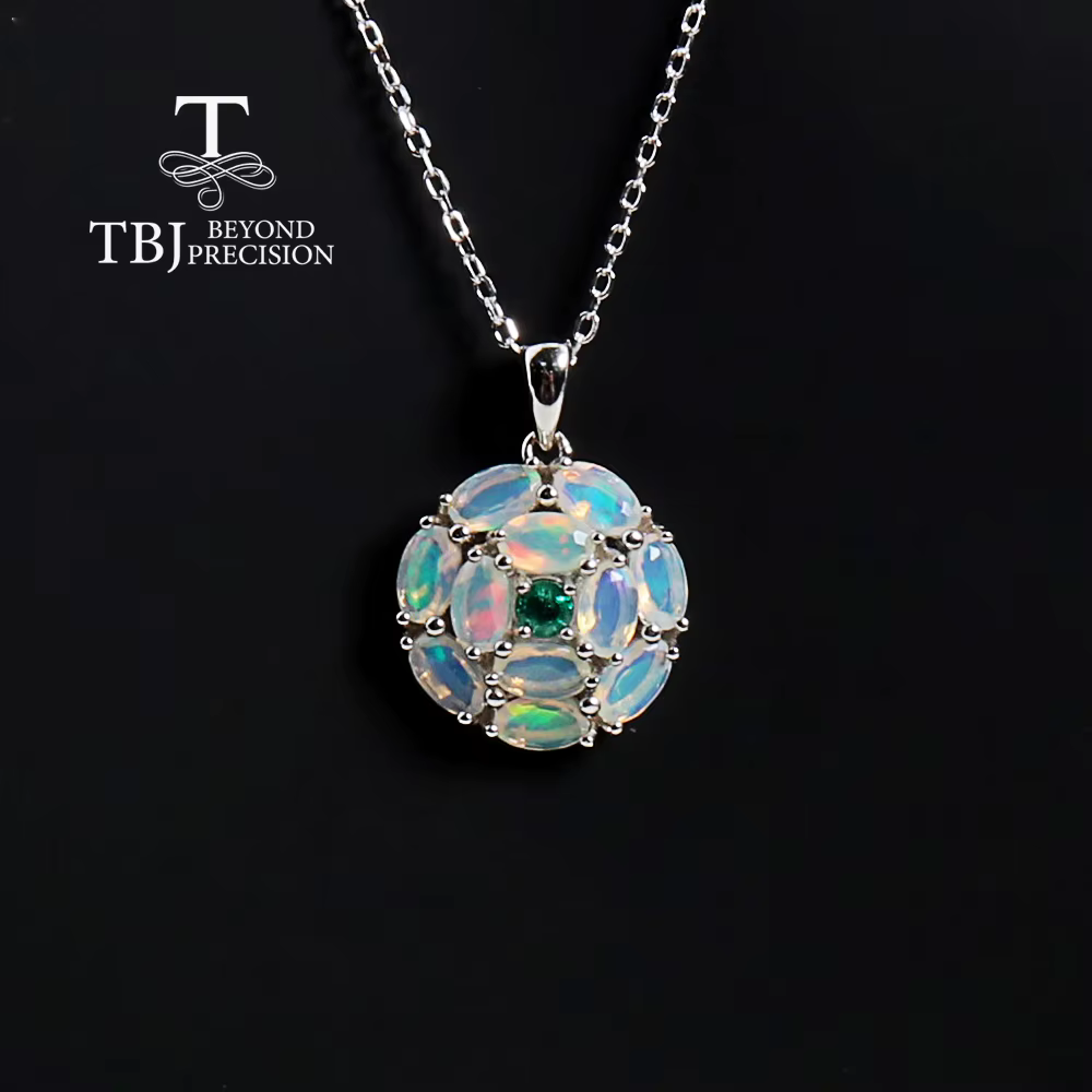 2026, Collier pendentif en opale naturelle riche en couleurs, style luxe léger, bijoux fins en argen