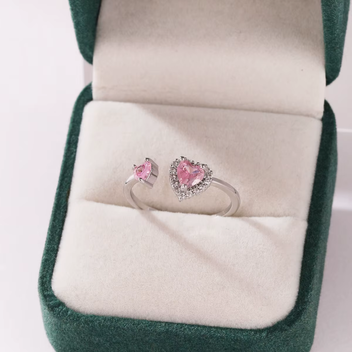 Bague Cœur Nœud Rose Y2K en Cristal, Zircon Brillant et Opale, Style Vintage, Bague Ouverte pour Fem