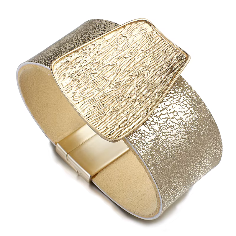 ALLYES – Bracelet en cuir couleur or Champagne pour femmes, breloques minimalistes, large enveloppe,