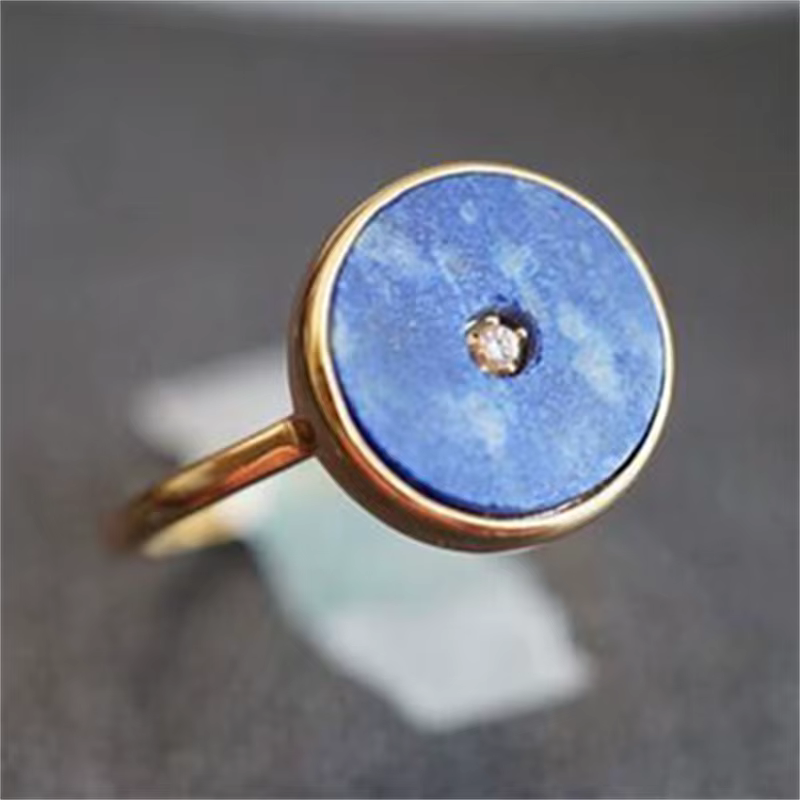 Bague géométrique Lapis Lazuli naturel pour femmes, mode française, réglable en acier inoxydable, ac