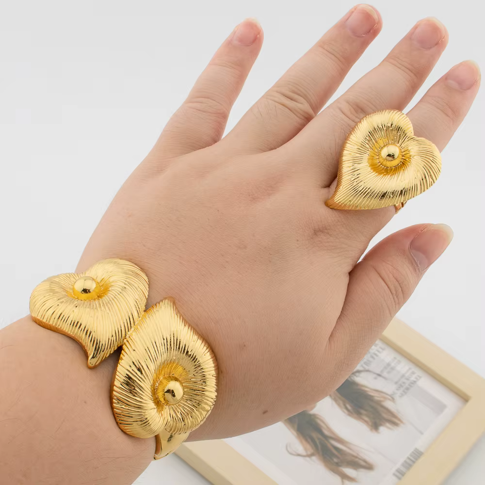 Ensemble de bijoux en or 18 carats pour femmes, bracelet et bague de cocktail, accessoires de fête d