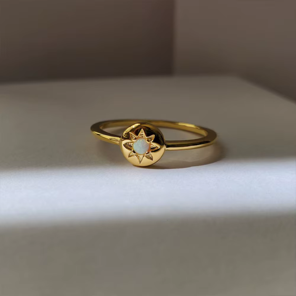 Monkton – bague en argent sterling 925 avec pierre opale, motif soleil, bijoux délicats et raffinés 