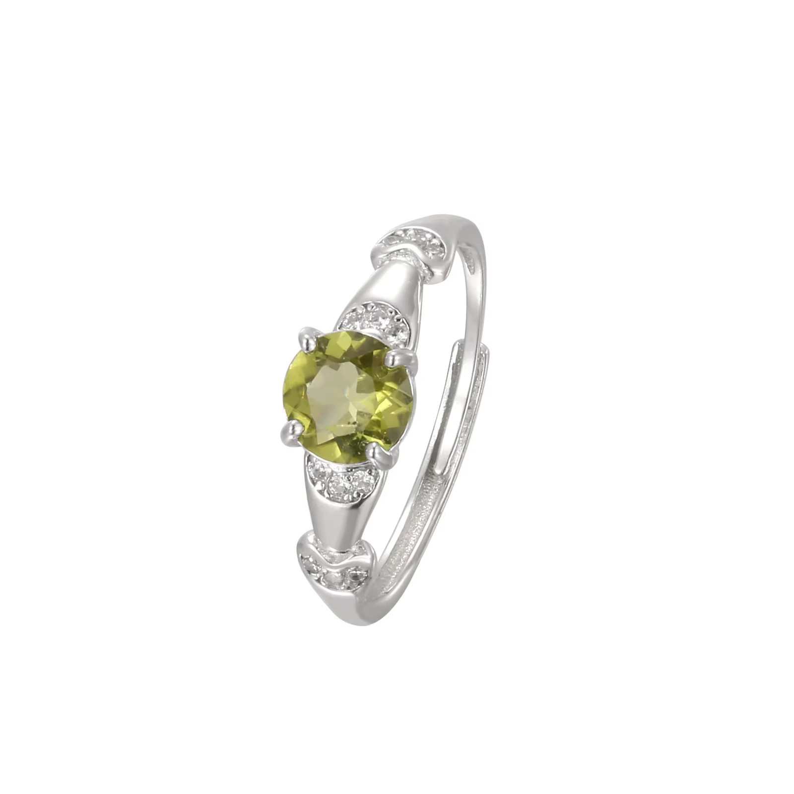 Bague réglable en argent Sterling 925, péridot de 6mm, pierre de naissance d'août, bandes de pierres