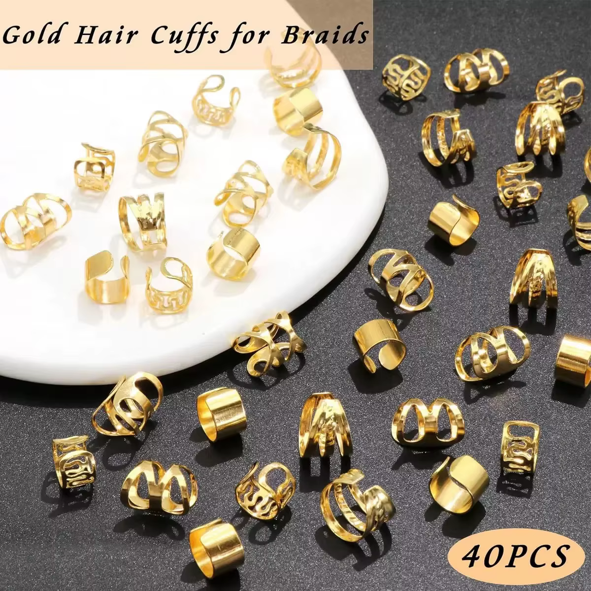 Bijoux de cheveux pour tresses, 40 pièces, manchettes, anneaux multi-styles, perles de cheveux régla