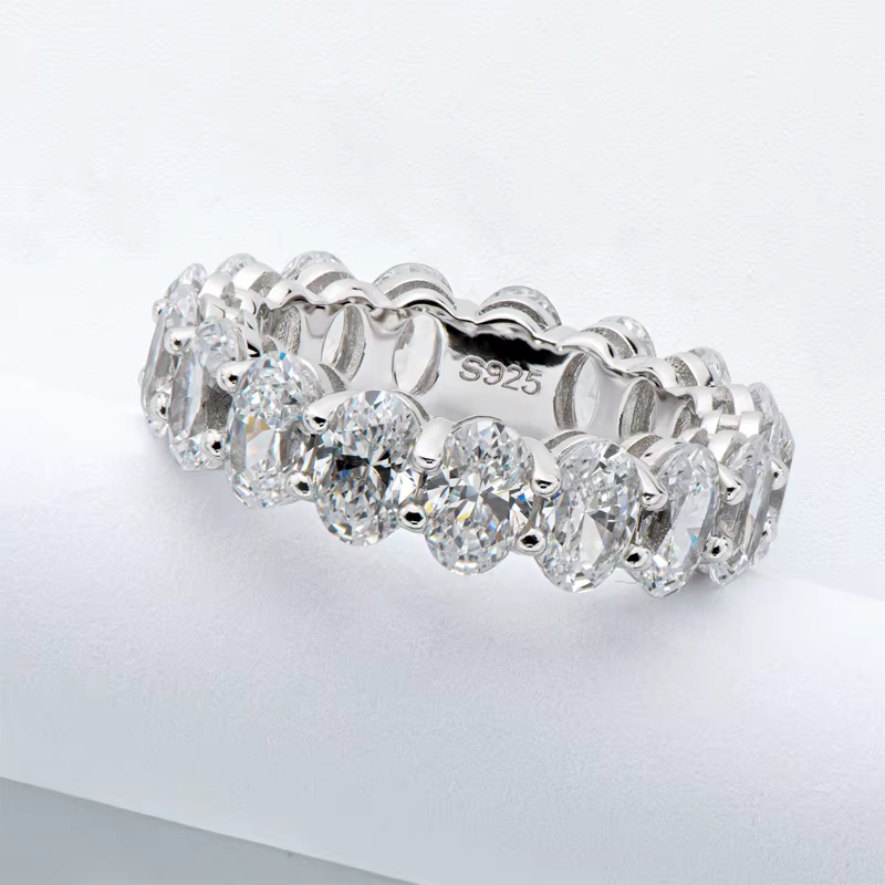 OXTAO 6x4mm coupe rayonnante terne éternité bague de fiançailles Zircon 925 en argent Sterling bande