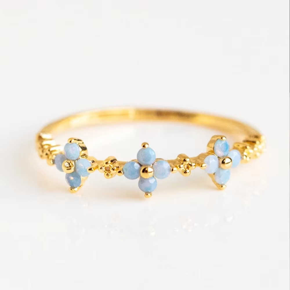 Bagues trèfle en pierre opale, mode esthétique, tendance Ins, couleur or, anneau fin, bijoux cadeaux