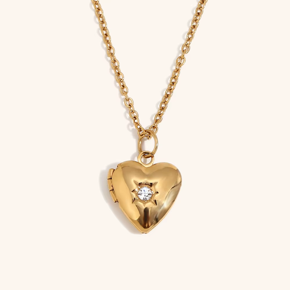 Médaillon Photo en acier inoxydable plaqué or 18 carats, collier avec pierre de naissance, bijoux pe
