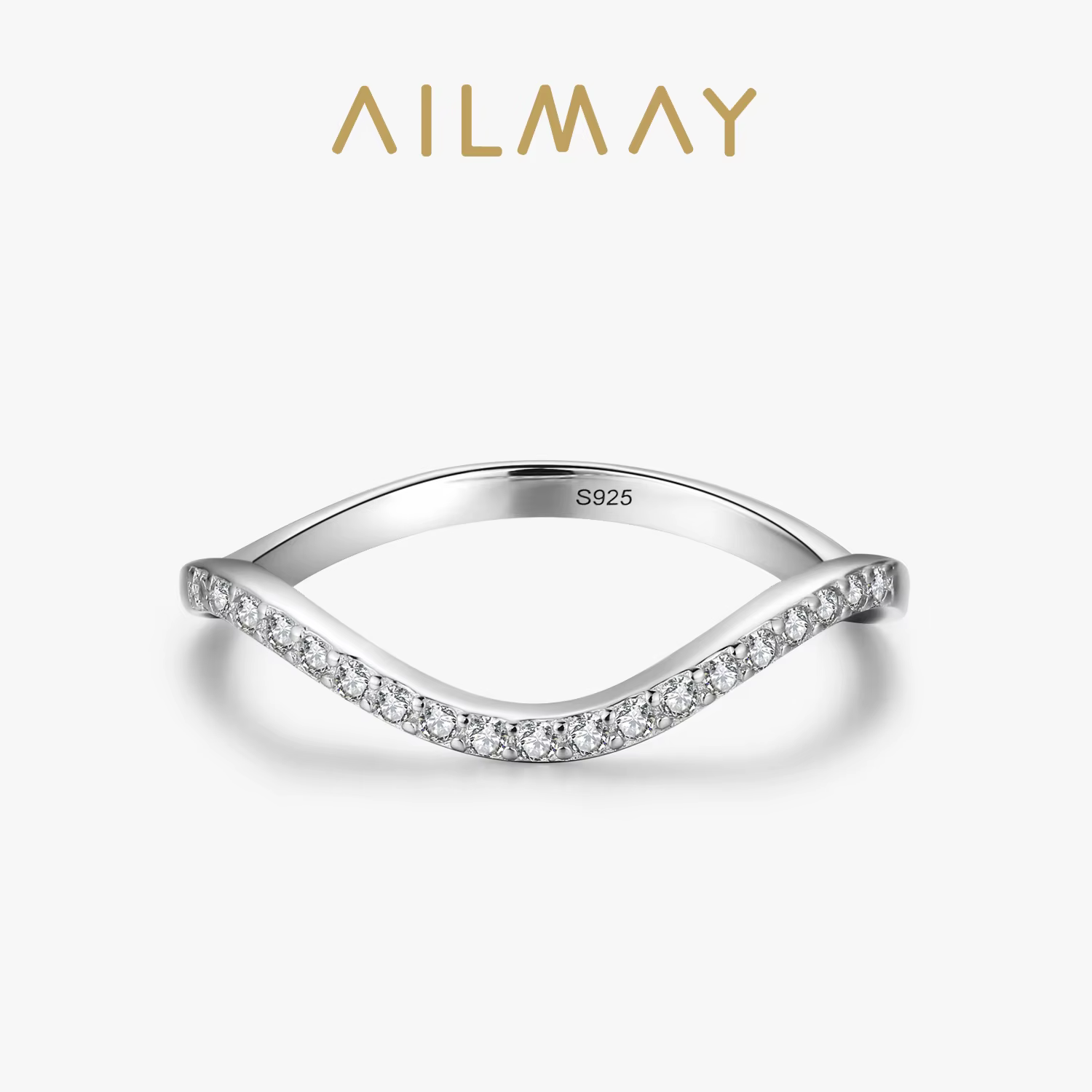 Ailmay – bague ondulée en argent Sterling 925 véritable, géométrique empilable, anneaux CZ transpare