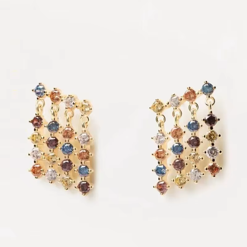 Boucles d'oreilles à pampilles en diamant couleur argent pur s925, design original de niche, cadeau 