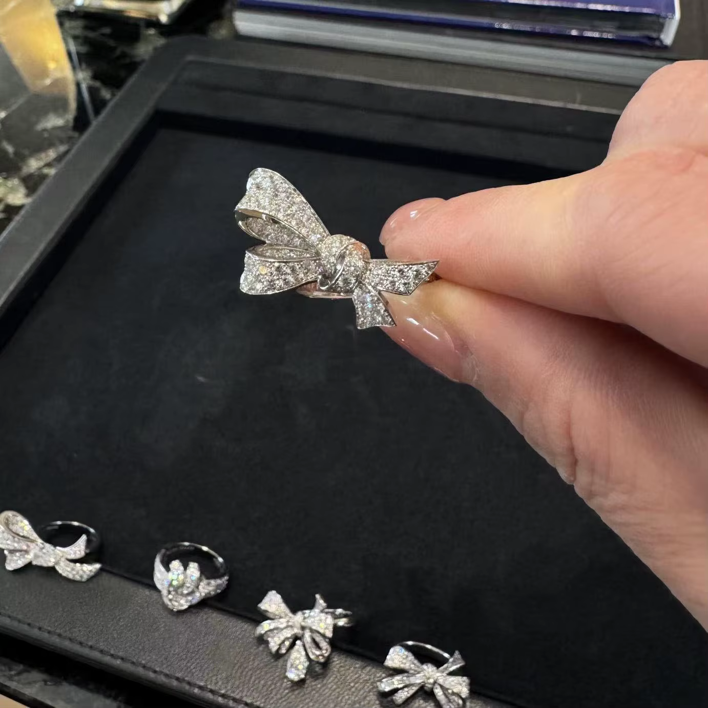 Bague de cocktail classique avec nœud papillon et diamants pour femmes, en argent S925, zircon AAAAA
