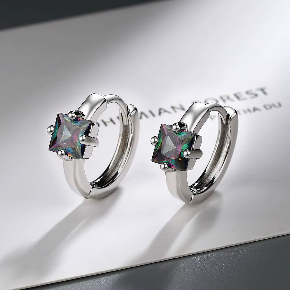 Petites boucles d'oreilles carrées en argent 925 de haute qualité pour femmes, bijoux de luxe, nouve