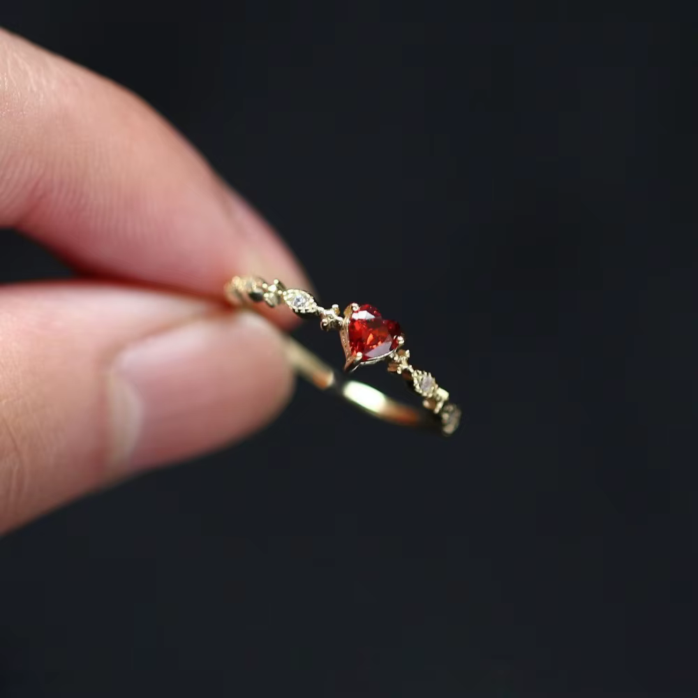 Bagues d'ouverture de luxe en cristal de cœur rouge pour femmes, tempérament en acier inoxydable Zir