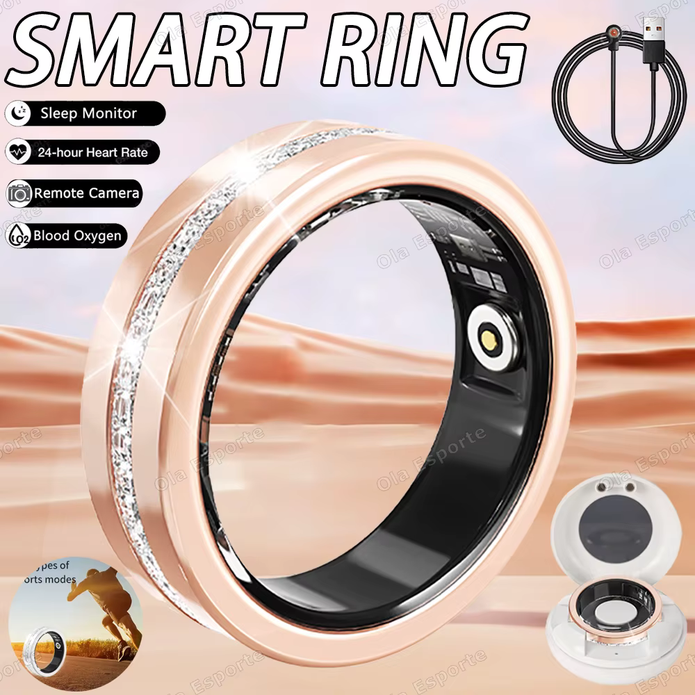 Bague intelligente en diamant pour femmes, avec boîte, étanche IP68, moniteur de fréquence cardiaque