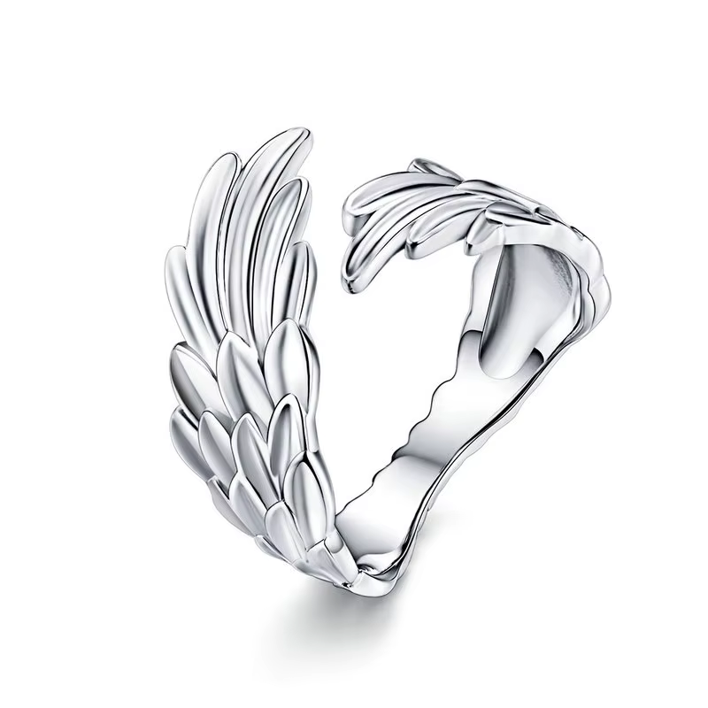 Bamoer 925 en argent Sterling ailes de gardien anneau ouvert aile d'ange réglable bague pour les fem