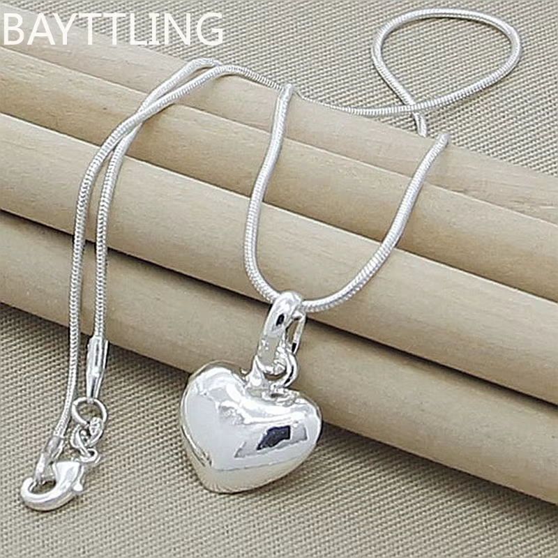 Collier coeur solide en argent regardé 925 pour femme, breloque de mariage, bijoux fins, luxe, mode,