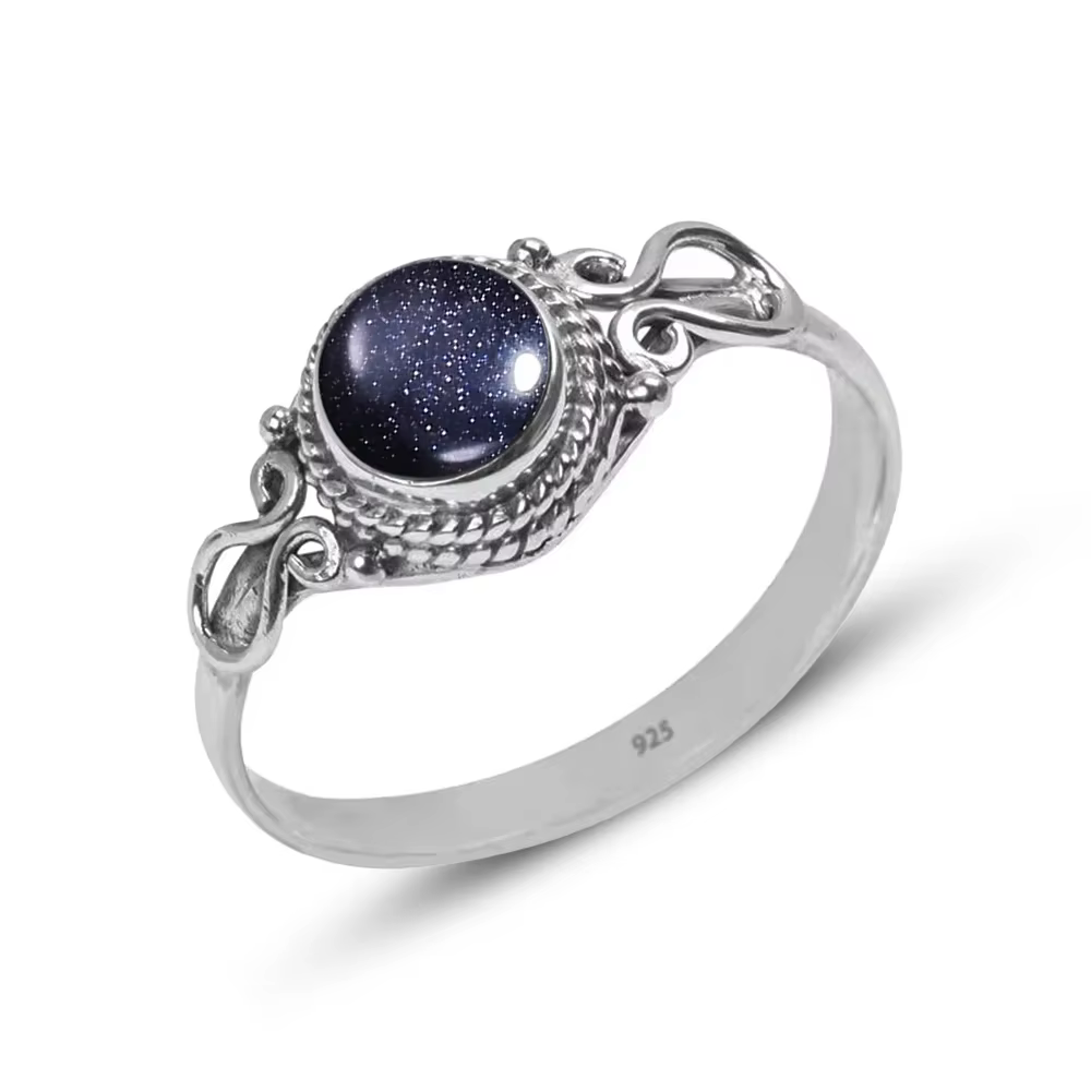 Bague en argent sterling 925 avec pierre naturelle, quartz rose, forme ronde de 8 mm, pierre précieu