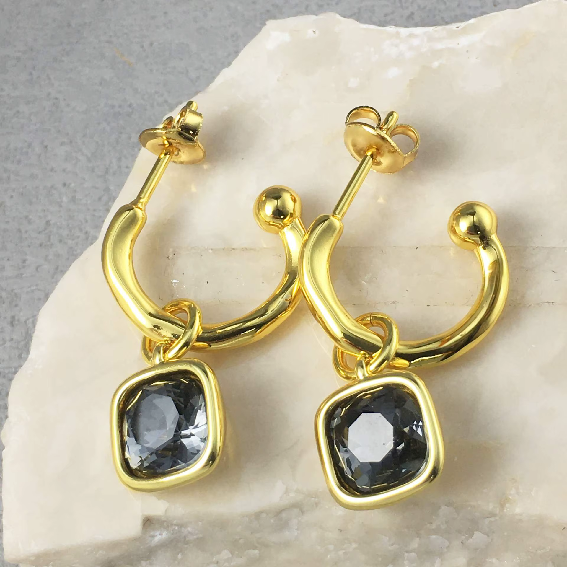 Boucles d'oreilles géométriques en cristal noir et argent pour femmes, accessoires de bijoux, cadeau