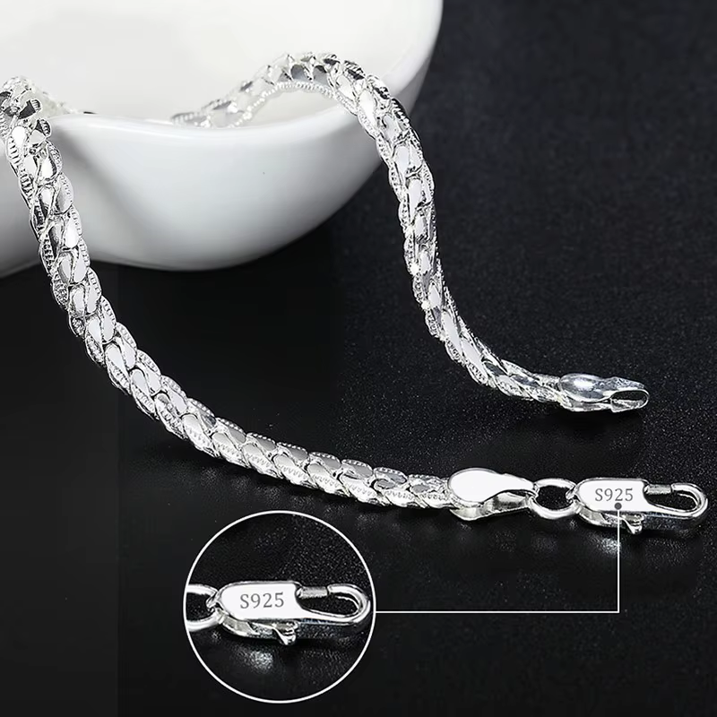 Bracelet carré en argent Sterling 925 pour femmes et hommes, chaîne solide, breloque, cadeau de fête