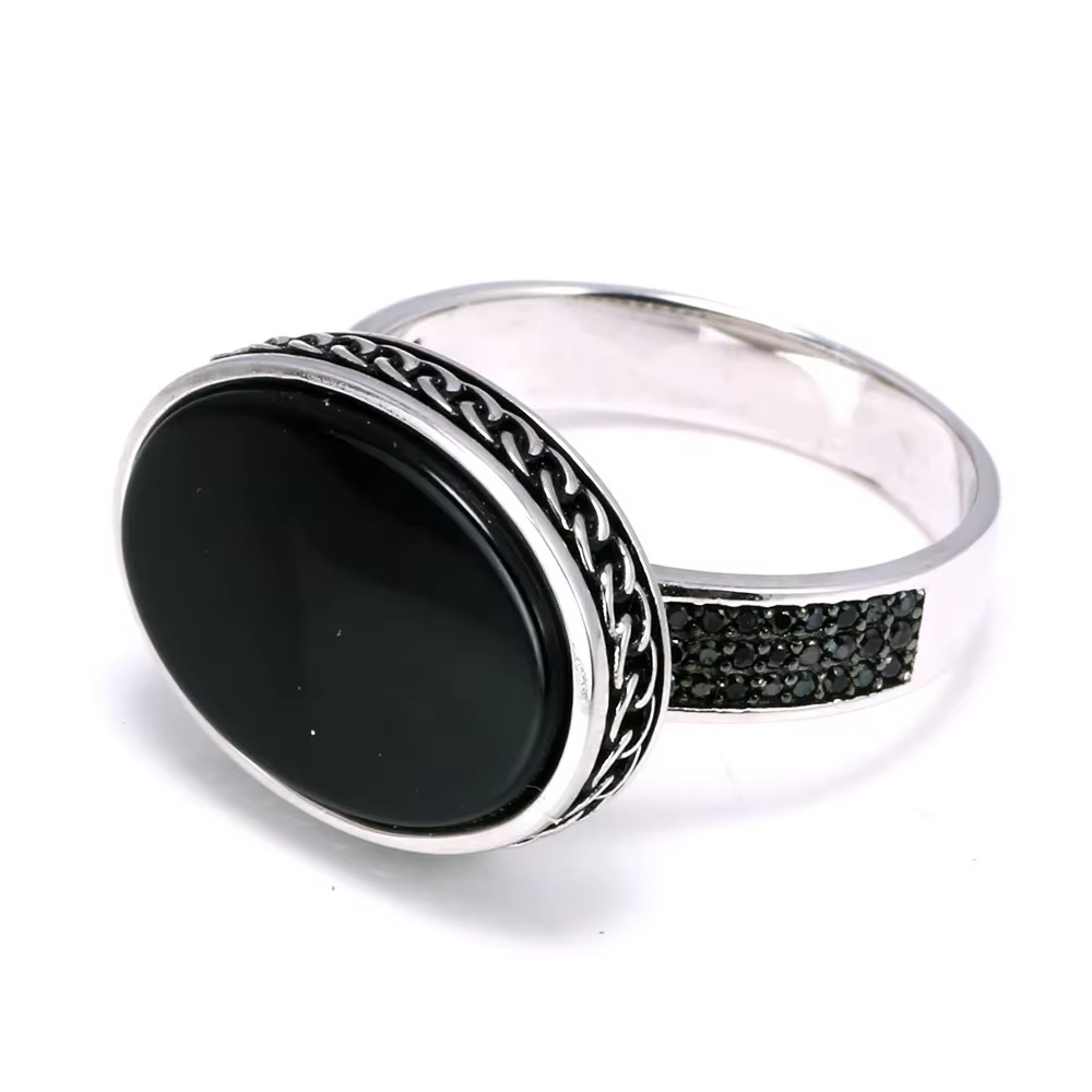 Bagues turques vintage en argent regardé 925 pour hommes et femmes, bijoux de charbon, grandes matiq