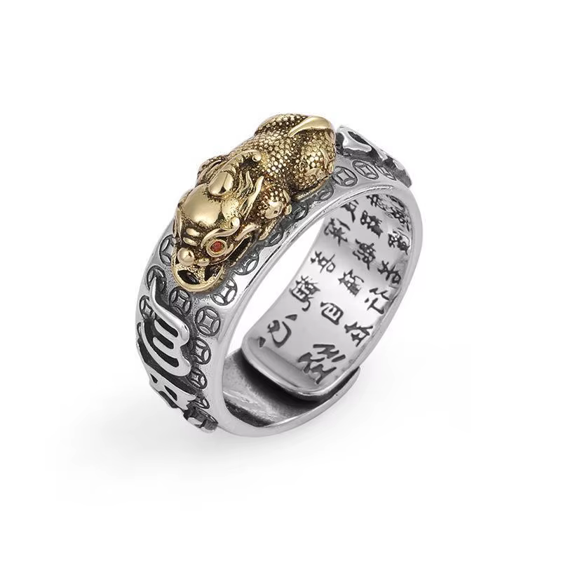 Bague Pixiu Feng Shui pour la protection de la richesse, bague réglable gravée du Sutra du Cœur, pou