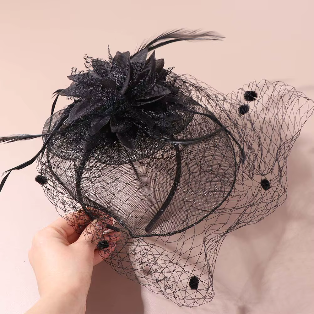 Voile de mariée style français tendance, bandeau de cheveux, bandeau de mariée Hepburn, fleurs, plum