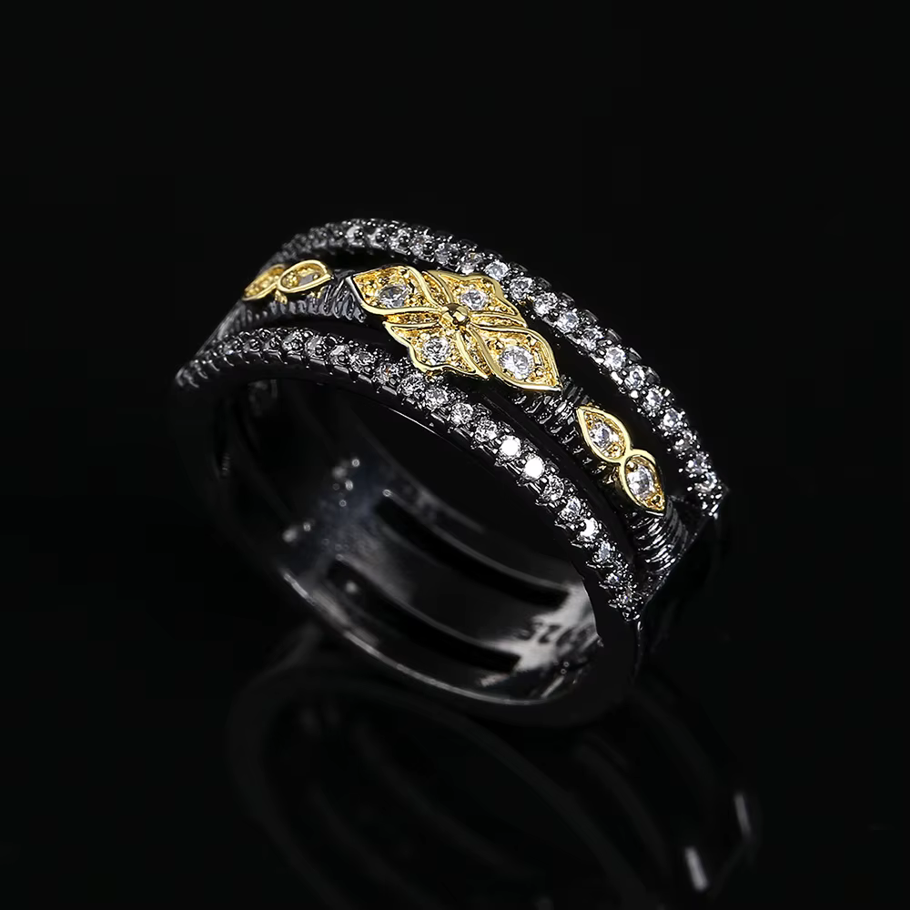 Bague bicolore noire et or pour femme, bijoux géométriques multicouches, bague de fête exquise, bijo