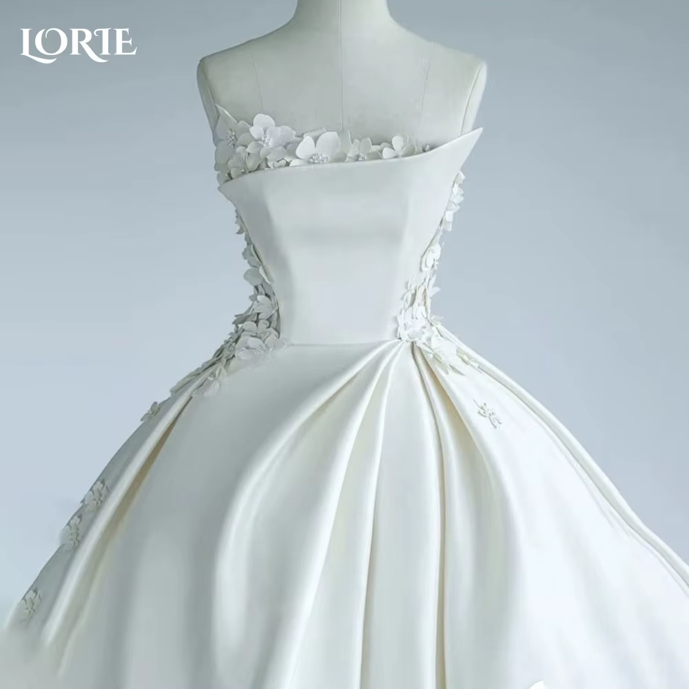 LORIE élégant solide princesse robes de mariée 3D fleurs sans bretelles a-ligne princesse robes de m