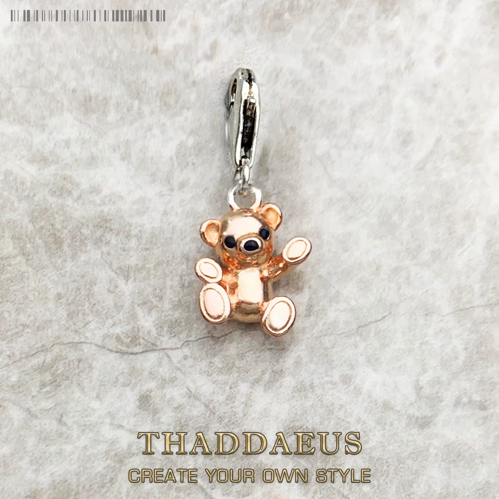 Pendentif à breloques ours en peluche couleur or Rose, mignon, résultats de bijoux européens, access