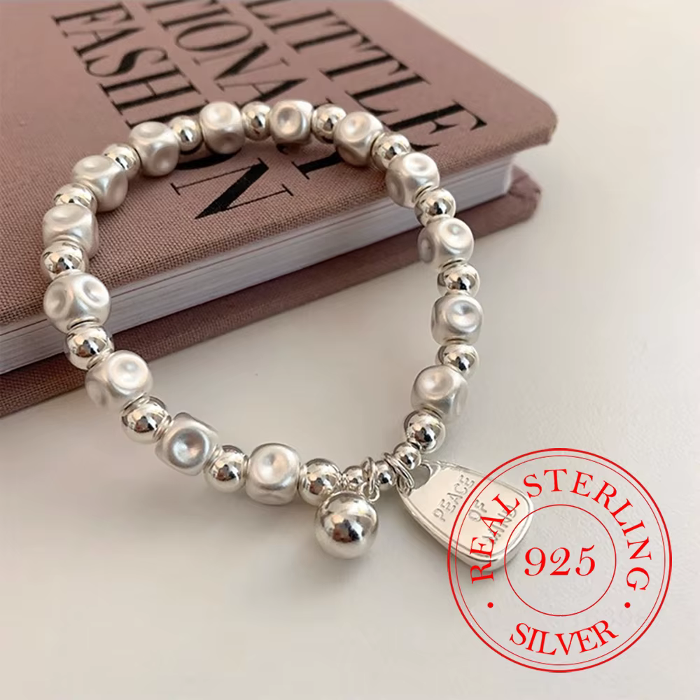 Argent réel coréen 925 en argent Sterling géométrique bosse carrés bracelet à breloques pour femmes 