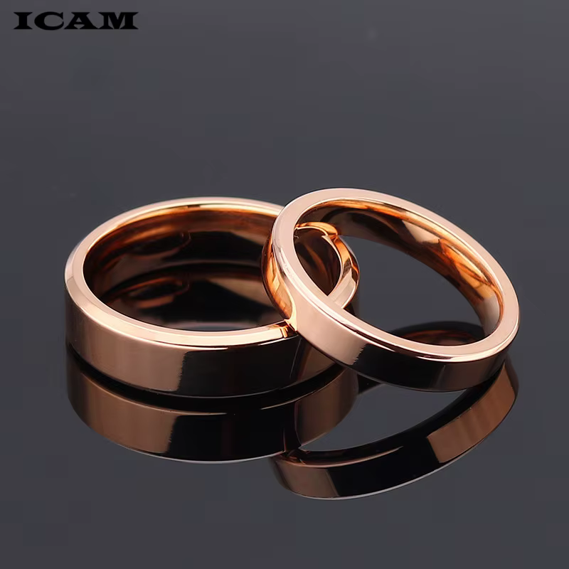 ICAM-Bague simple en or rose pour hommes et femmes, 4mm, 6mm, haute qualité, mode exclusive, mariage