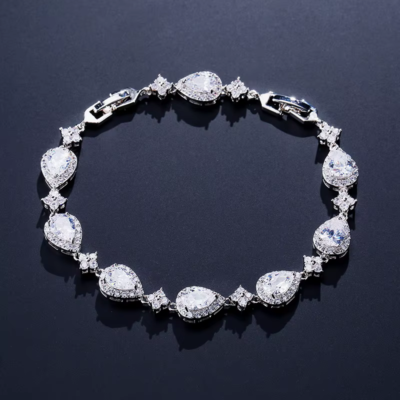 ZAKOL classique géométrique goutte d'eau CZ Bracelet pour femmes mariée magnifique Buling Zircon fêt