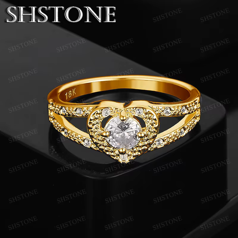 Noble luxe Zircon bijoux 18k or coeur bague pour femmes hommes mode fête doux fiançailles bague de m