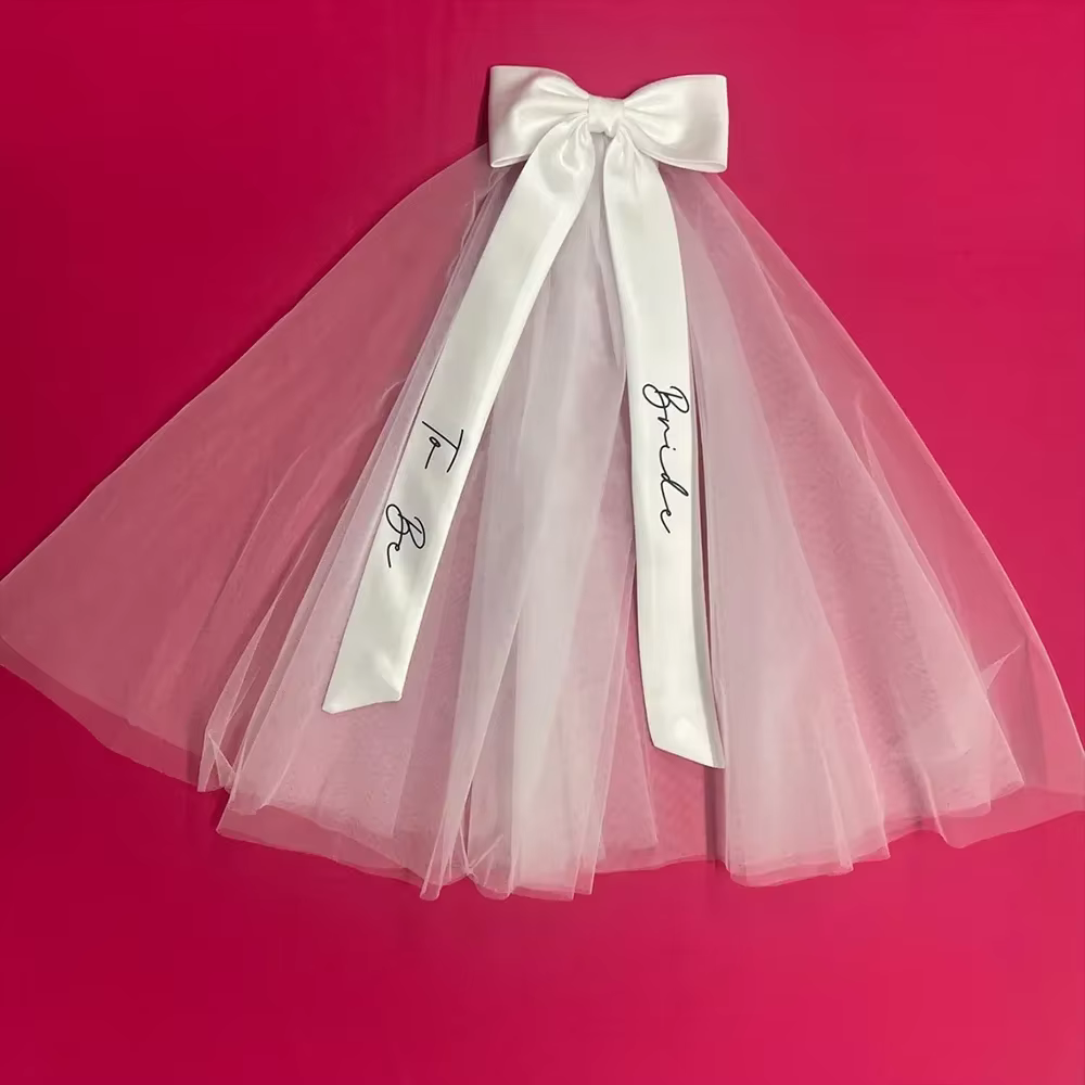 "La mariée pour être un voile de perles |   Tulle courbé avec nœud blanc – Décor cadeau pour enterre