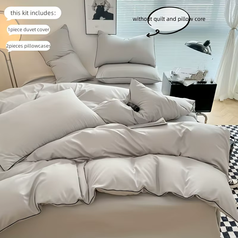 Ensemble de housse de couette souple 3 pièces (1 * housse de couette + 2 * taie d'oreiller, sans noy