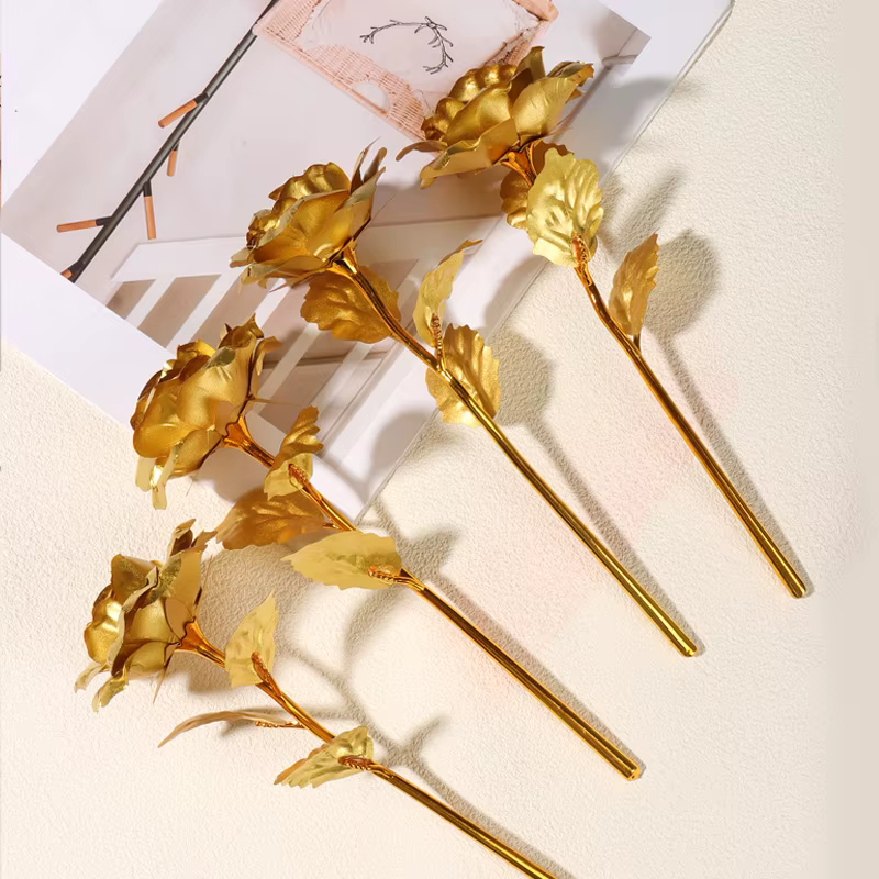 Rose de décoration de fête, feuille d'or éternelle, Rose dorée 24k, artisanat exquis, Roses artifici